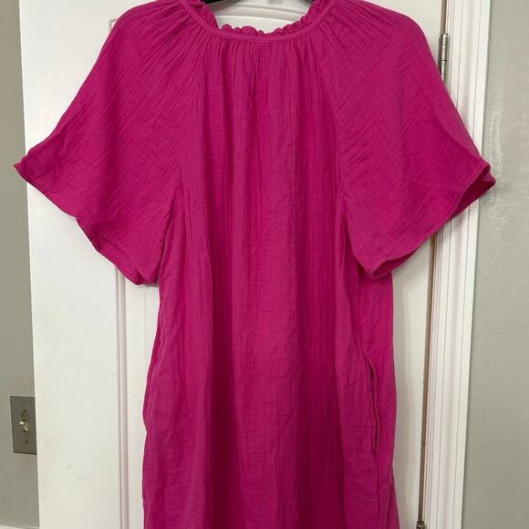 Old Navy Bright Pink Cotton Gauze Midi Swing Dress L Summer Boho Beachy NWT - Picture 7 of 13